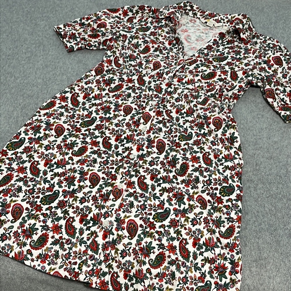 Boden Mini Tea Dress Small Preppy Button Paisley Floral Puff Cotton Casual - Picture 13 of 13